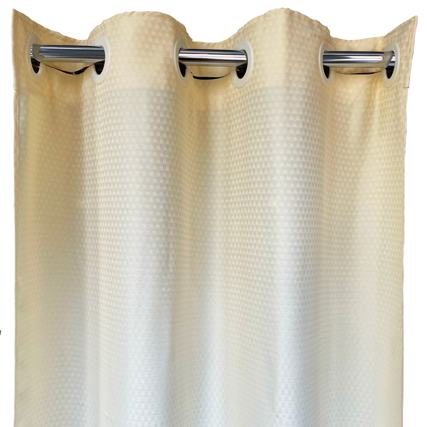 Mini Squares Beige 71x74" Fire Retardant Hookless Shower Curtain