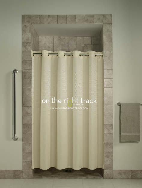 Mini Squares Beige 71x74" Fire Retardant Hookless Shower Curtain