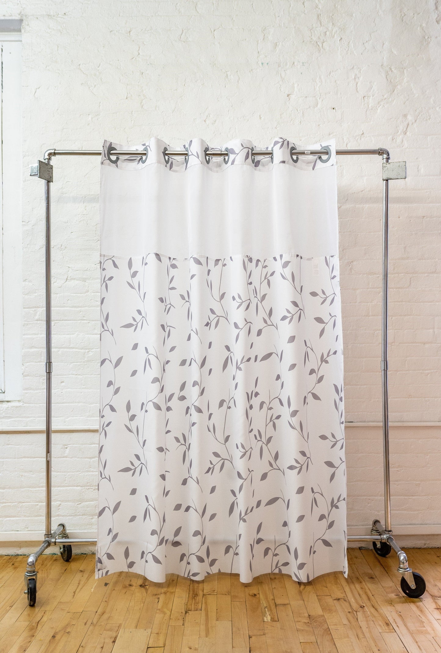 Foliage Gray with Window 71x74" Hookless Shower Curtain