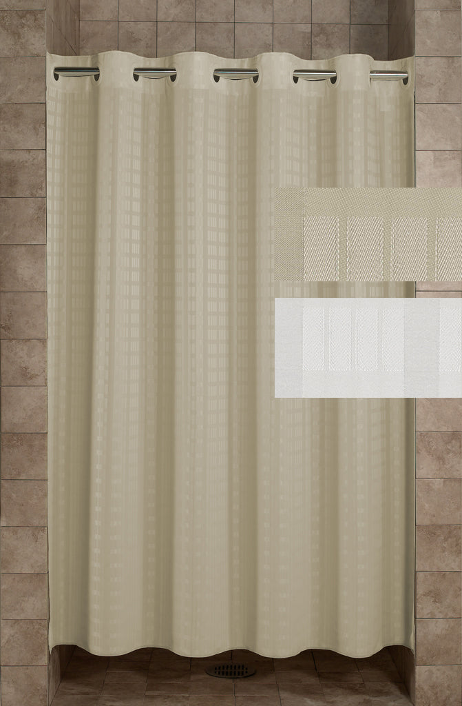 Litchfield Beige 71x74" Hookless Shower Curtain